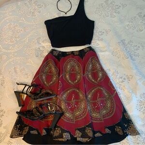 Black & Red Design Silk Skirt